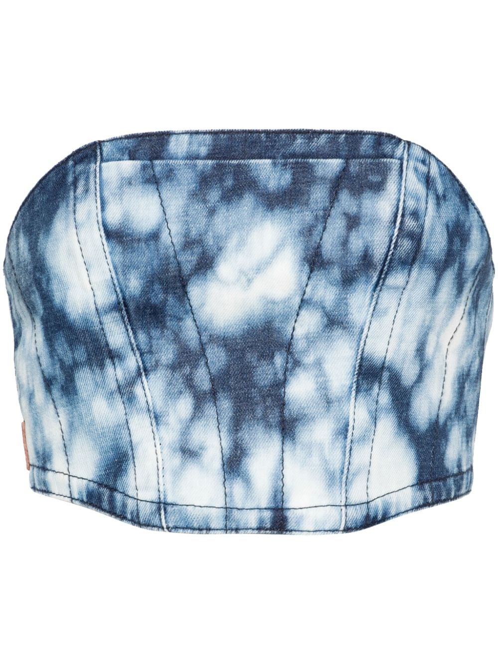 Palm Angels Washed-denim Cropped Corset In Blue