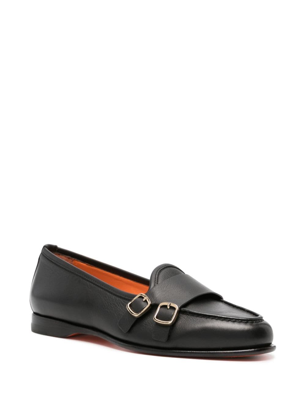 Shop Santoni Double-buckle Leather Loafers In Black