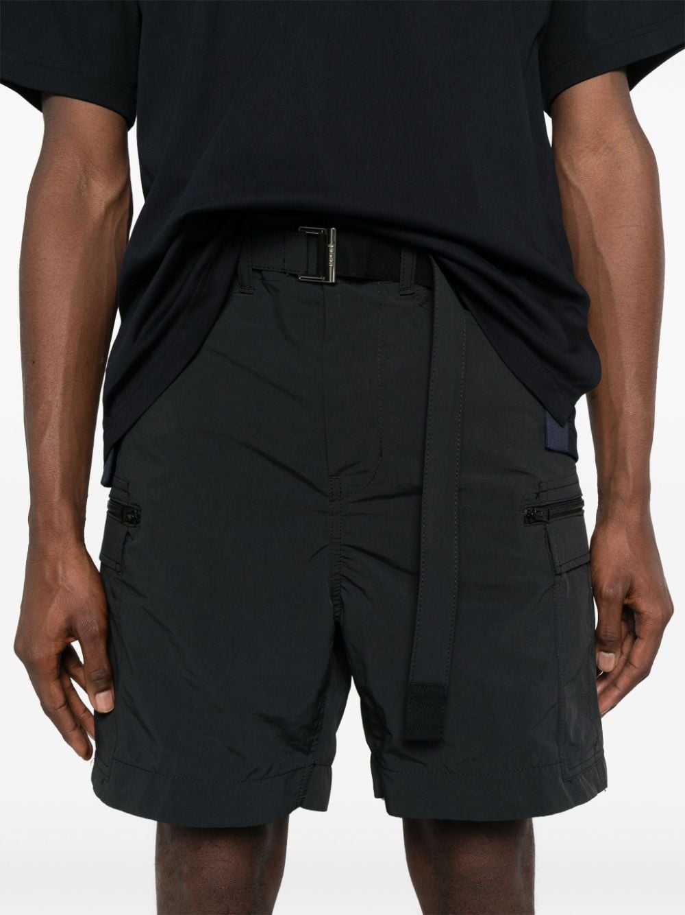 Shop Sacai Strap-detailing Belted Cargo Shorts In Black