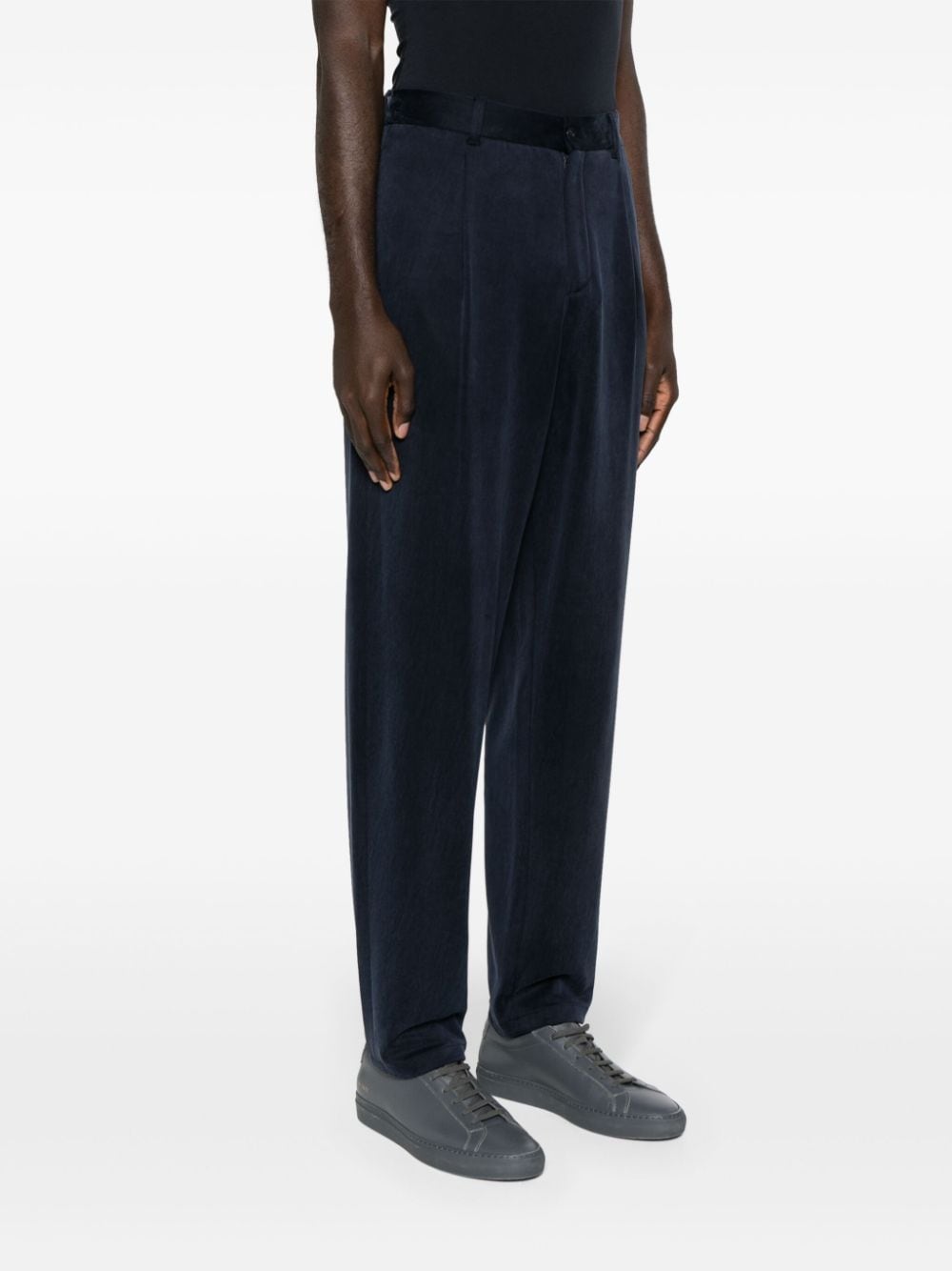 Shop Giorgio Armani Straight-leg Jersey Trousers In Blue