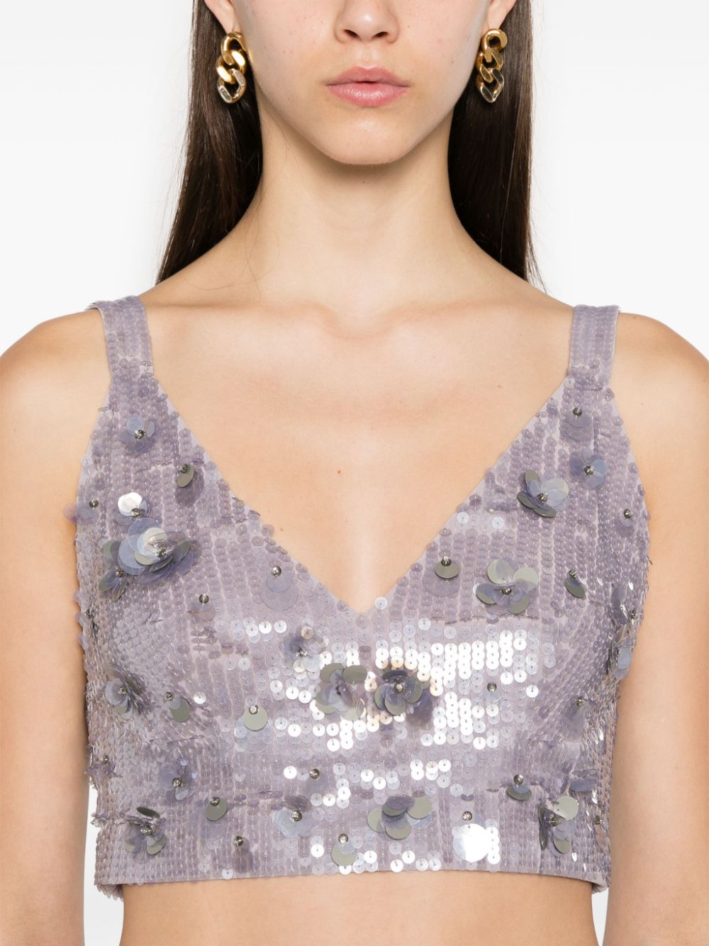 Shop P.a.r.o.s.h Sequined Top In Grey