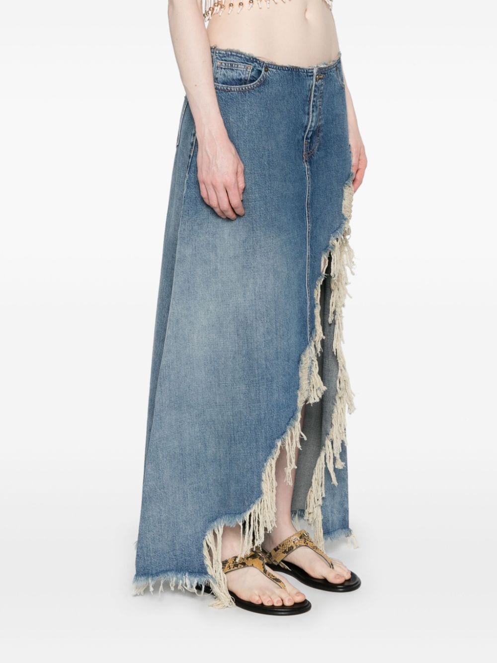 Shop Guess Usa Raw-cut Denim Maxi Skirt In Blue