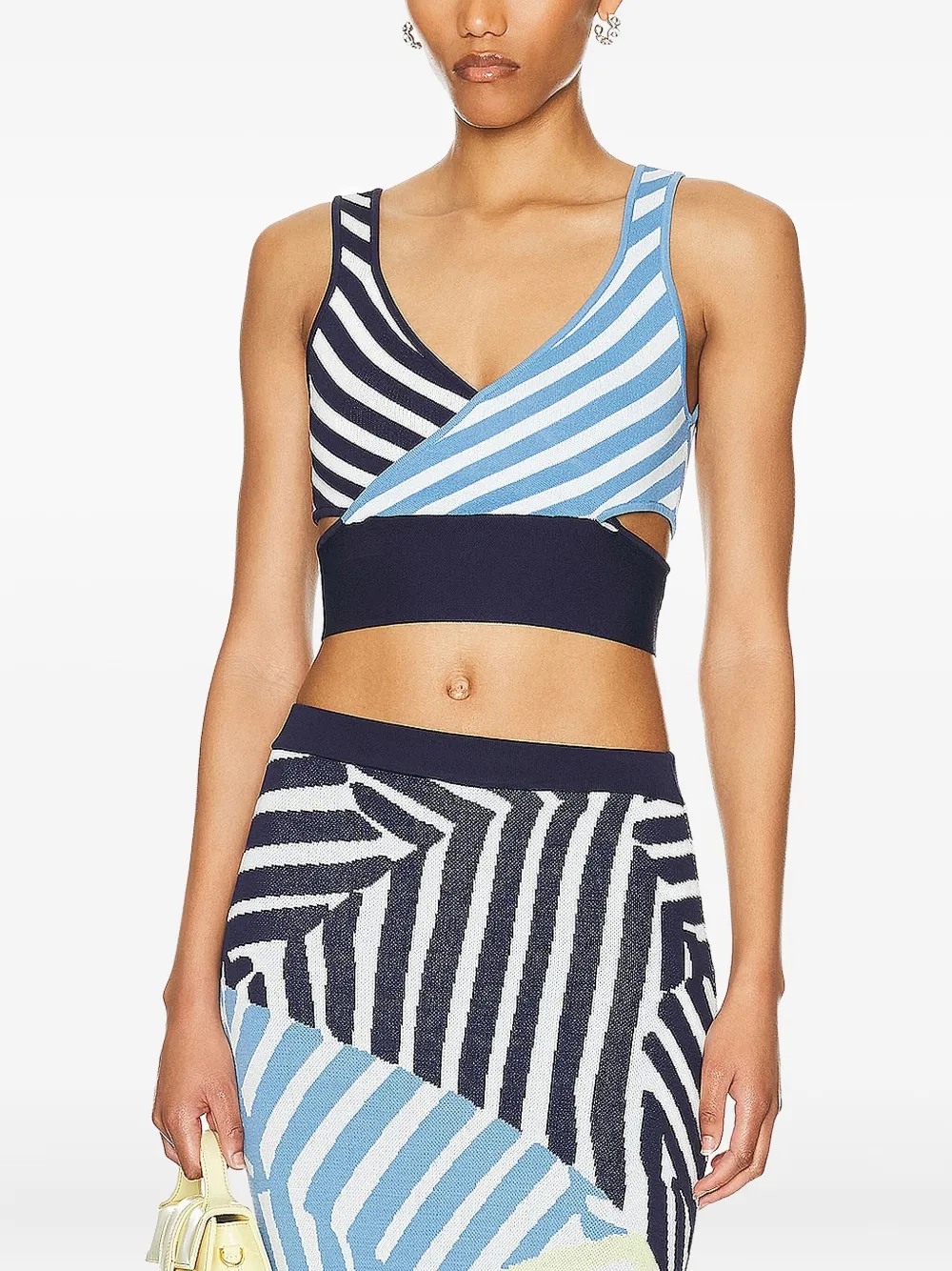 STAUD Trenton striped cut-out crop top - Blu