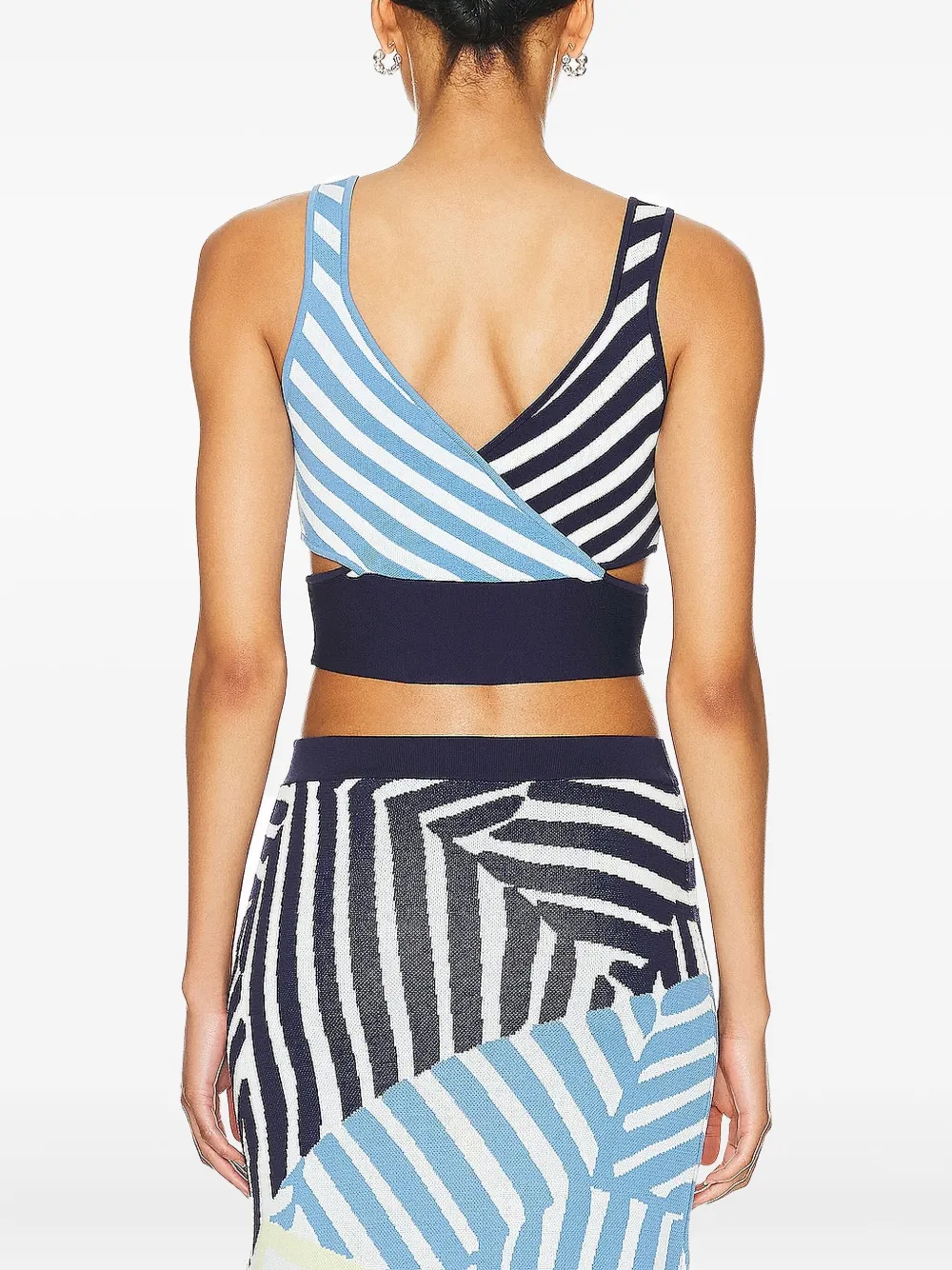 STAUD Trenton gestreepte cropped top met uitgesneden details Blauw