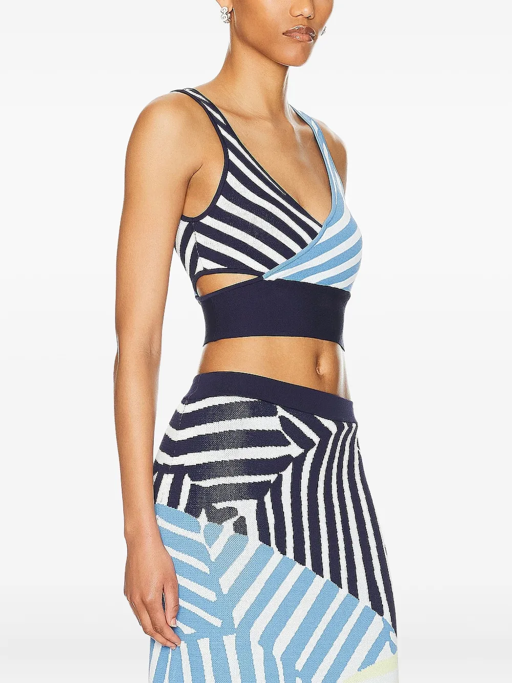 STAUD Trenton gestreepte cropped top met uitgesneden details Blauw