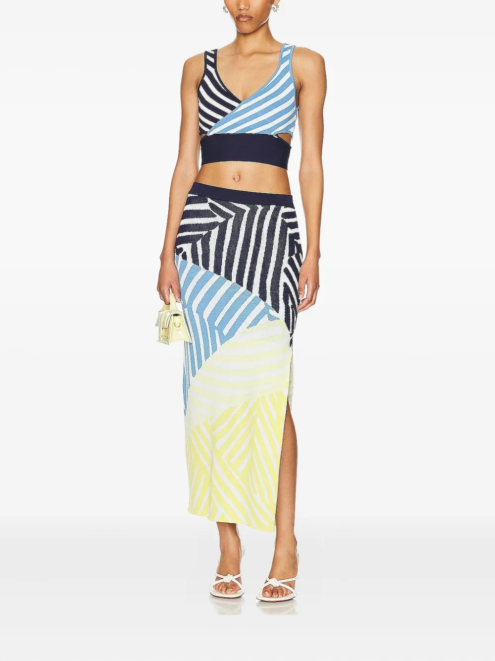 STAUD Trenton gestreepte cropped top met uitgesneden details Blauw