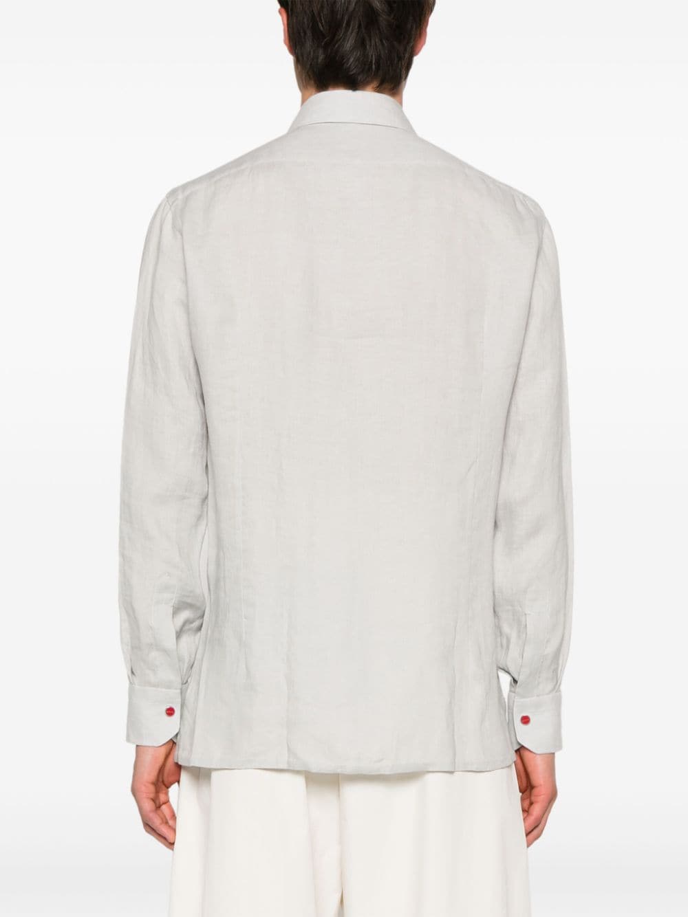 Shop Kiton Spread-collar Linen Shirt In 灰色