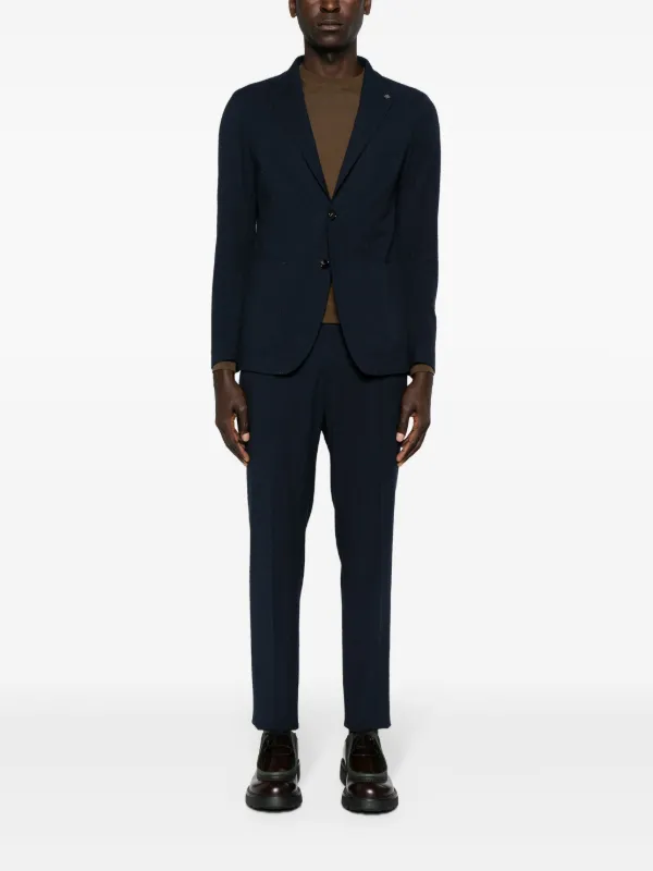 Tagliatore seersucker-texture single-breasted Suit | Blue
