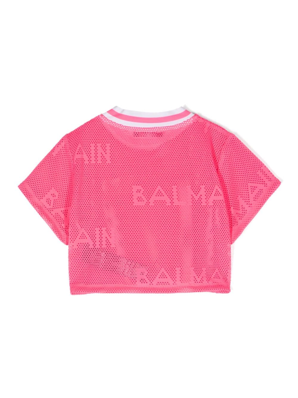 Shop Balmain Logo-patch Mesh T-shirt In Pink