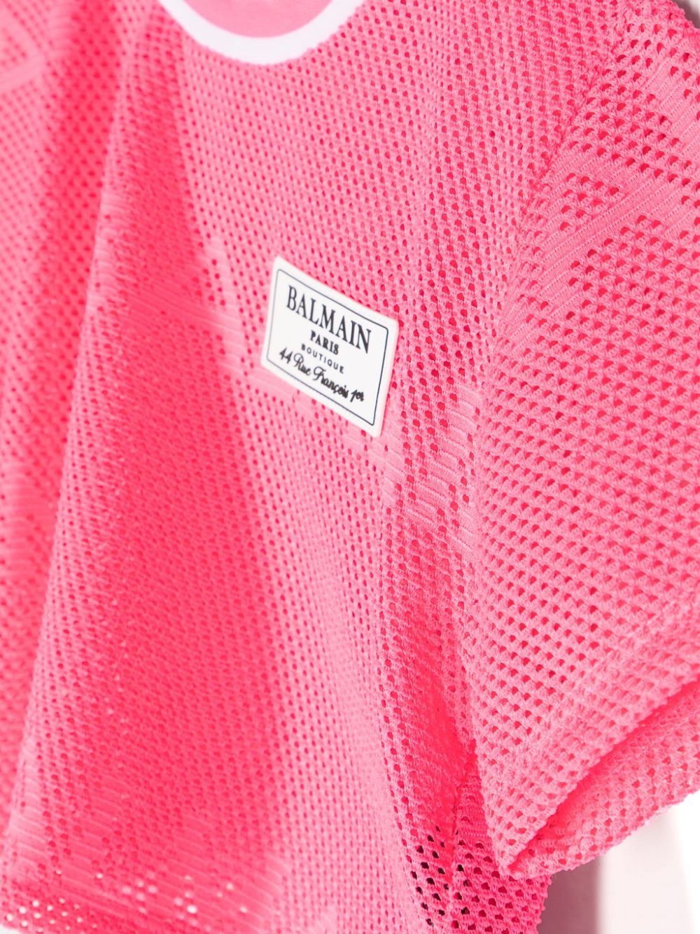 Shop Balmain Logo-patch Mesh T-shirt In Pink