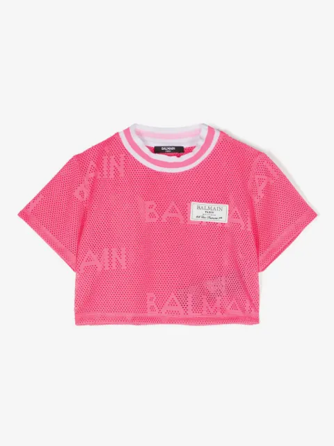 Balmain Kids t-shirt en résille à patch logo