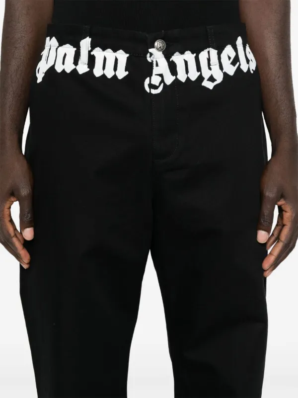 【関税&送料込】Palm Angels Trousers Palm Angels logo-print Cotton Trousers | Black | FARFETCH