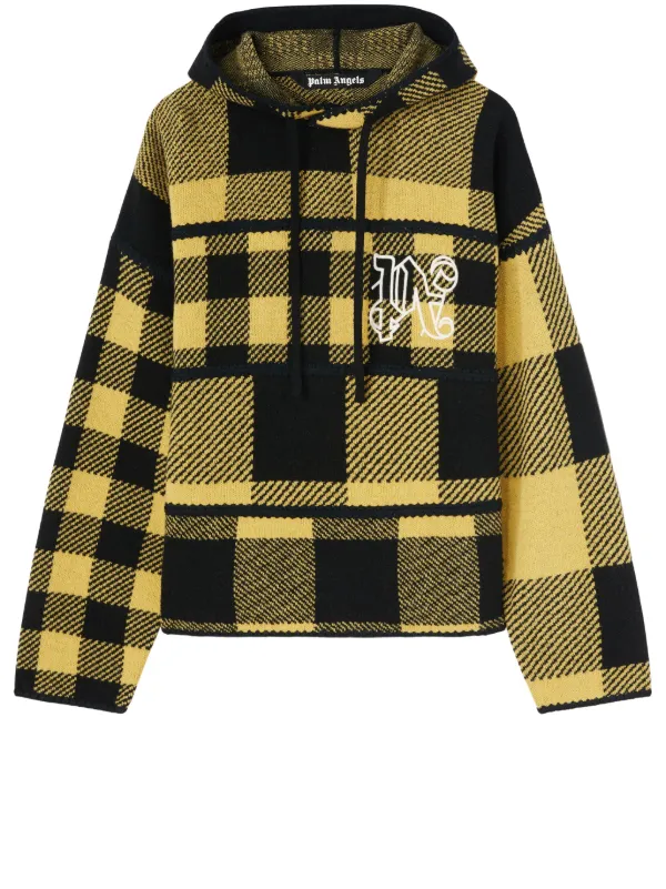 Palm Angels logo embroidered tartan check Hoodie Yellow FARFETCH UK