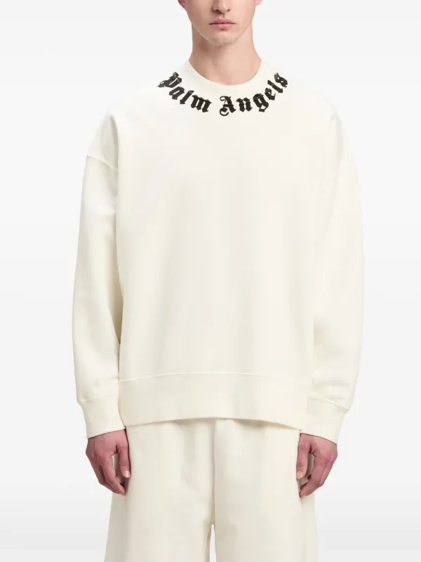 Palm Angels logo-print Cotton Sweatshirt | White | FARFETCH JO