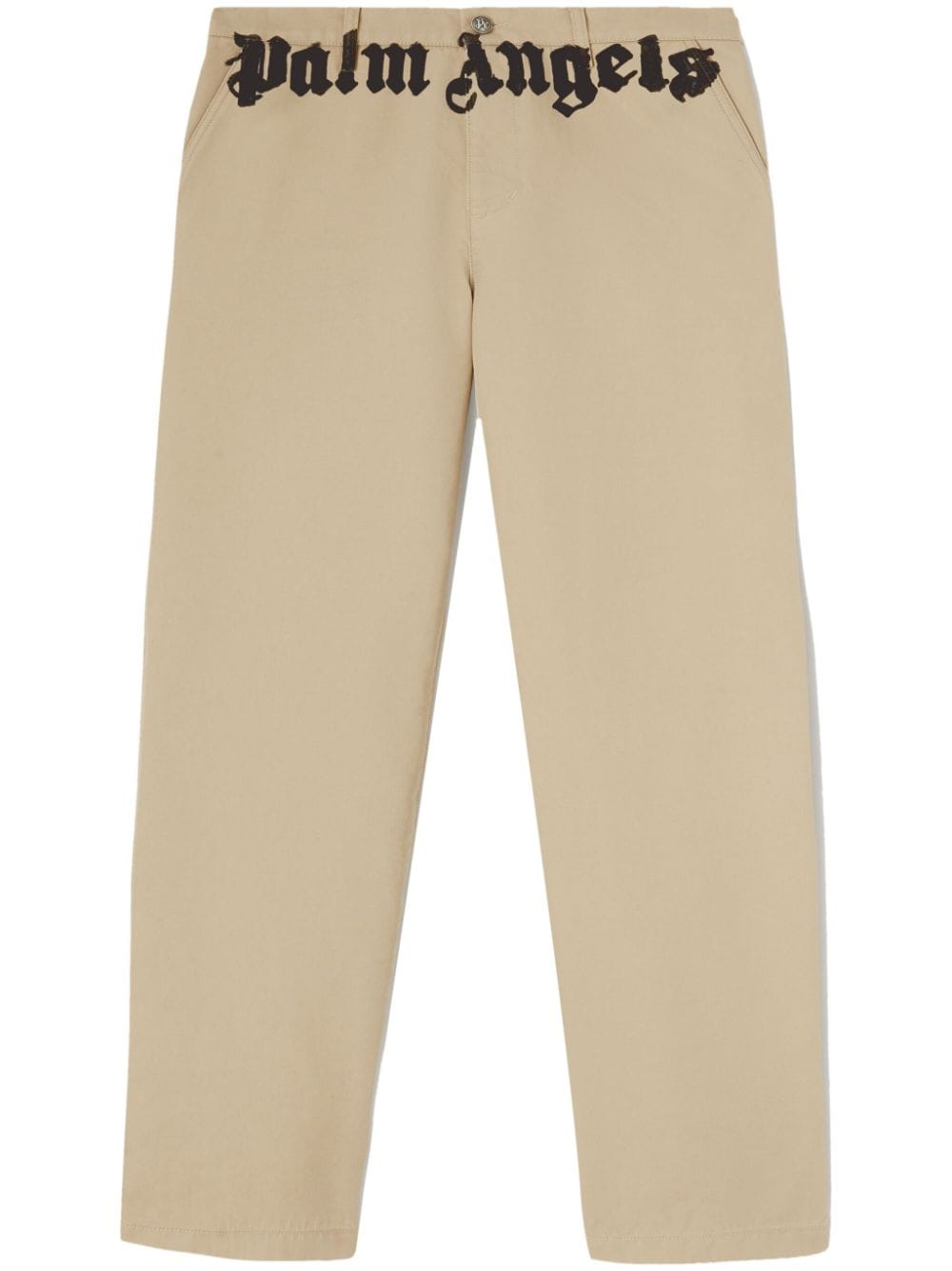 Palm Angels Logo-print Cotton Chinos In Neutral