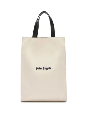 トートバッグ Palm Angels Ivory canvas shopping bag Palm Angels logo-print Canvas Tote Bag | White | FARFETCH