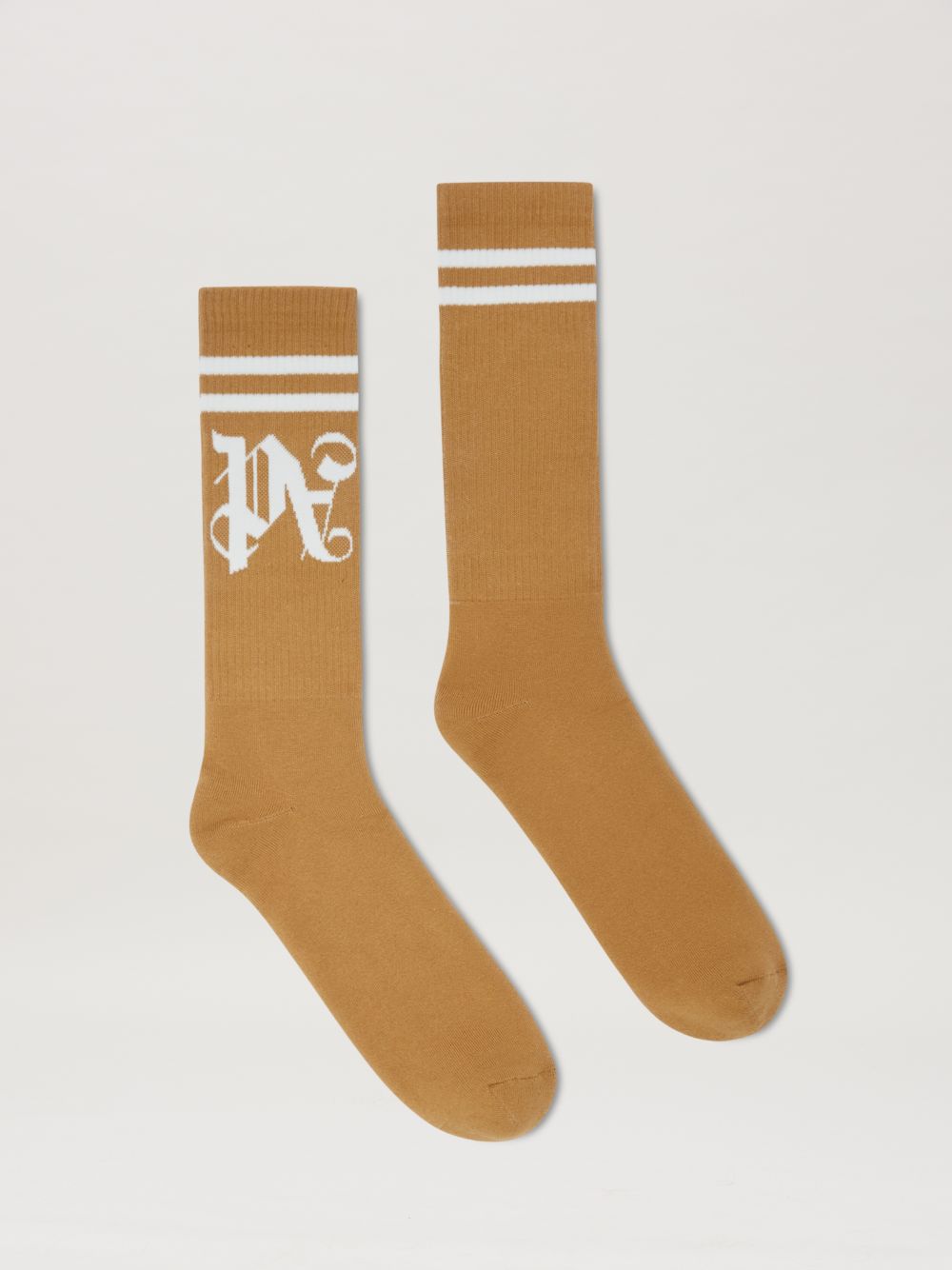 Palm Angels Monogram Striped Socks In Brown