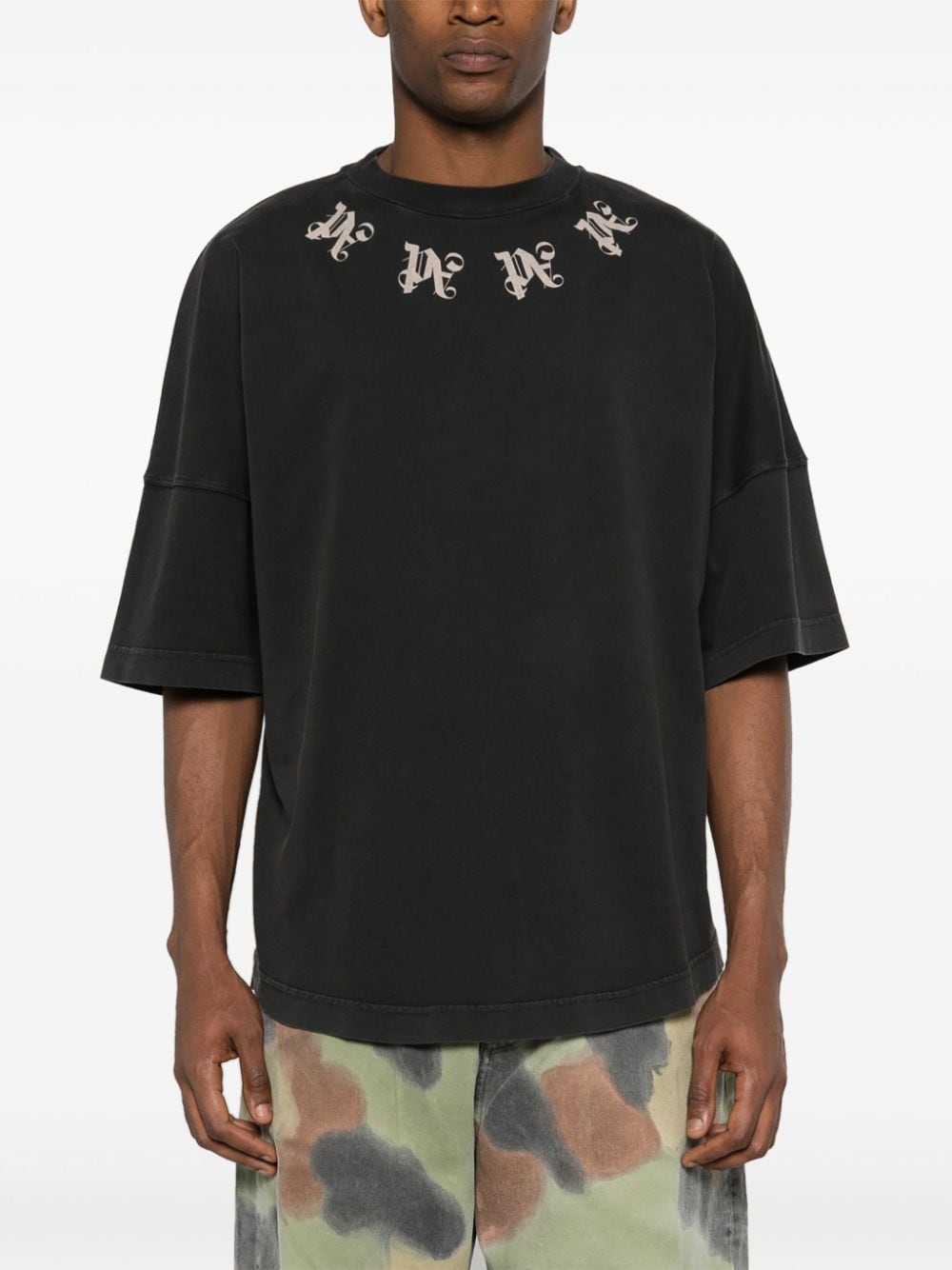 Shop Palm Angels Monogram-print Cotton T-shirt In Grey