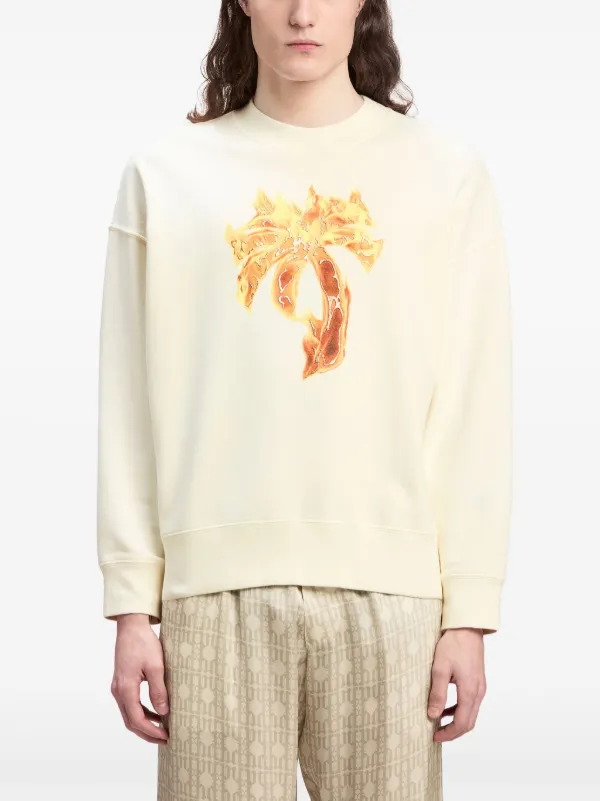 Palm Angels Burning Palm Cotton Sweatshirt | Neutrals