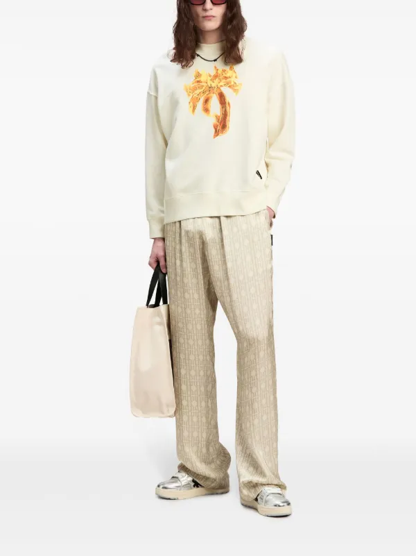 Palm Angels Burning Palm Cotton Sweatshirt | Neutrals