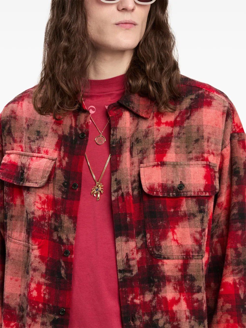 Palm Angels logo-print Plaid Shirt | Red | FARFETCH