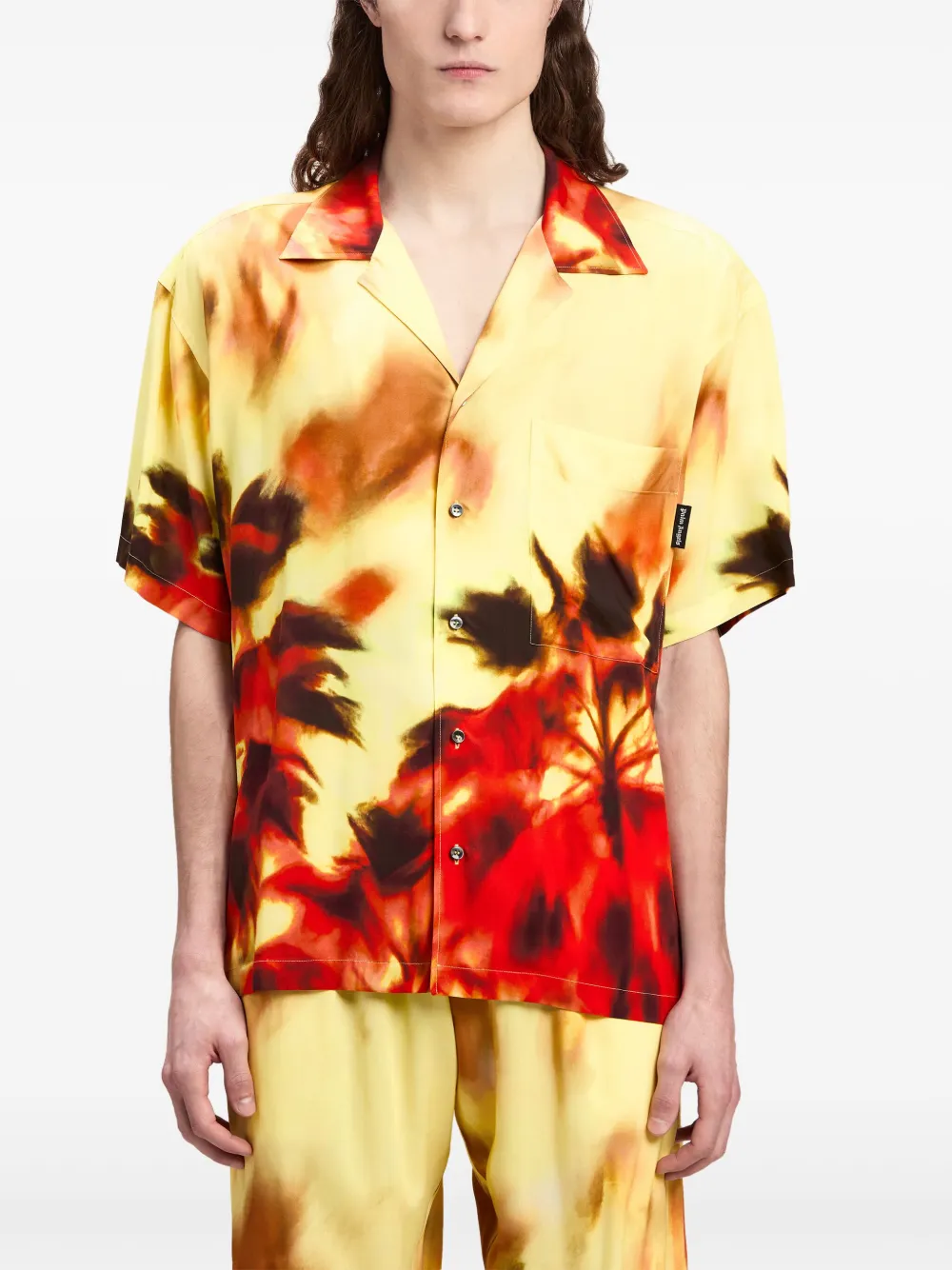 PALM ANGELS ABSTRACT-PRINT NOTCHED-COLLAR SHIRT