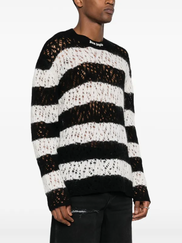Palm Angels logo-embroidered open-knit Jumper | Black | FARFETCH