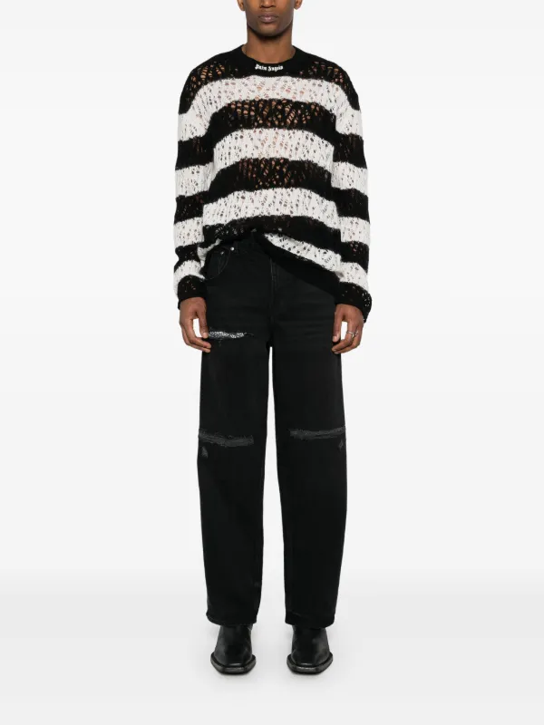 Palm Angels logo-embroidered open-knit Jumper | Black | FARFETCH
