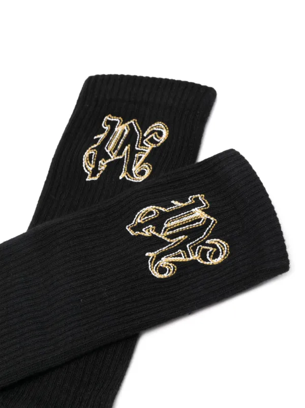 PALM ANGELS ロコ刺繍ソックス PWRA007S24FAB004 0110 Palm Angels logo-embroidered Ribbed Socks | Black | FARFETCH
