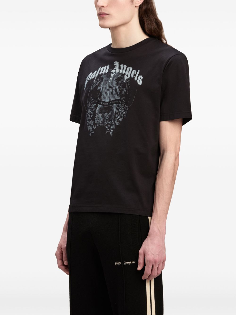 Shop Palm Angels Statement Pencil Cotton T-shirt In Black