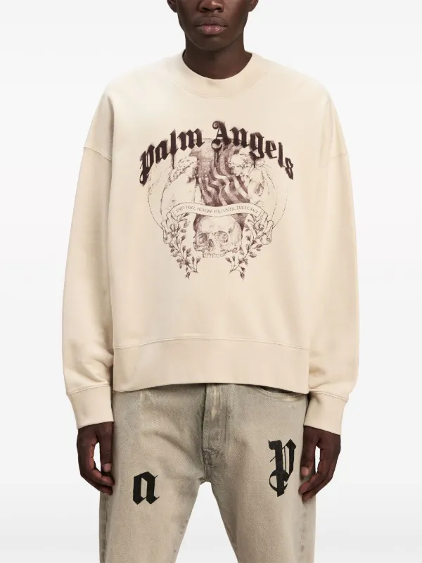 Palm Angels Statement Pencil Cotton Sweatshirt | Neutrals