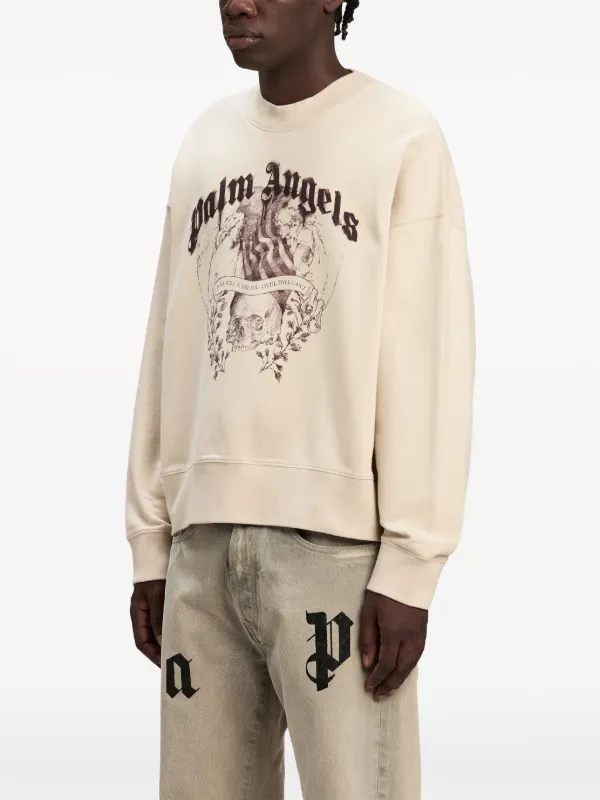 Palm Angels Statement Pencil Cotton Sweatshirt | Neutrals