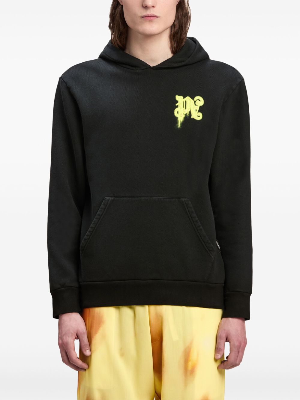 Shop Palm Angels Thinking Pencil Cotton Hoodie In Black