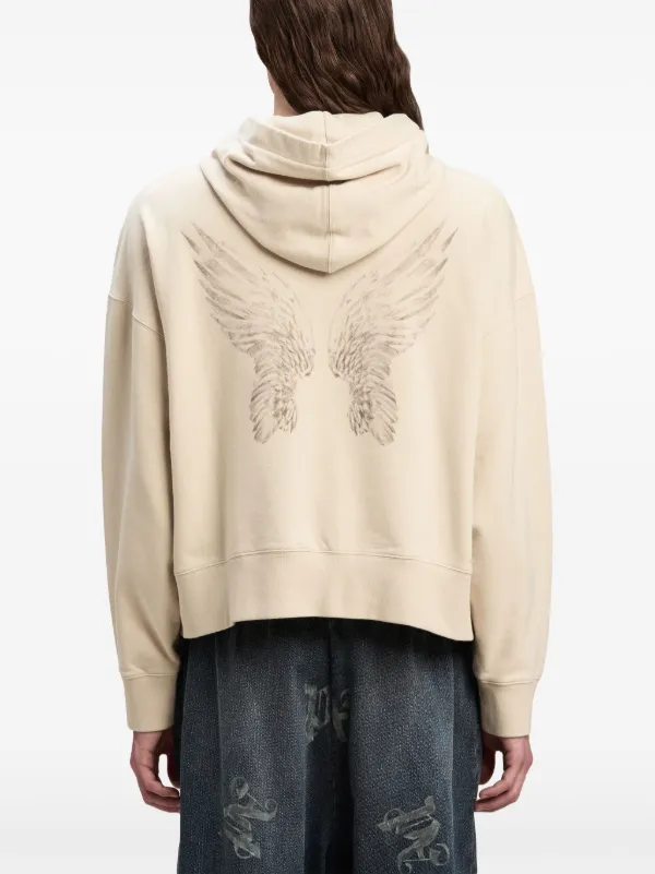 【関税込み】Palm Angels オフホワイト コットン フーディ Palm Angels portrait-print Cotton Hoodie | Neutrals | FARFETCH