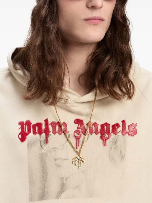 Palm Angels portrait-print Cotton Hoodie | Neutrals | FARFETCH