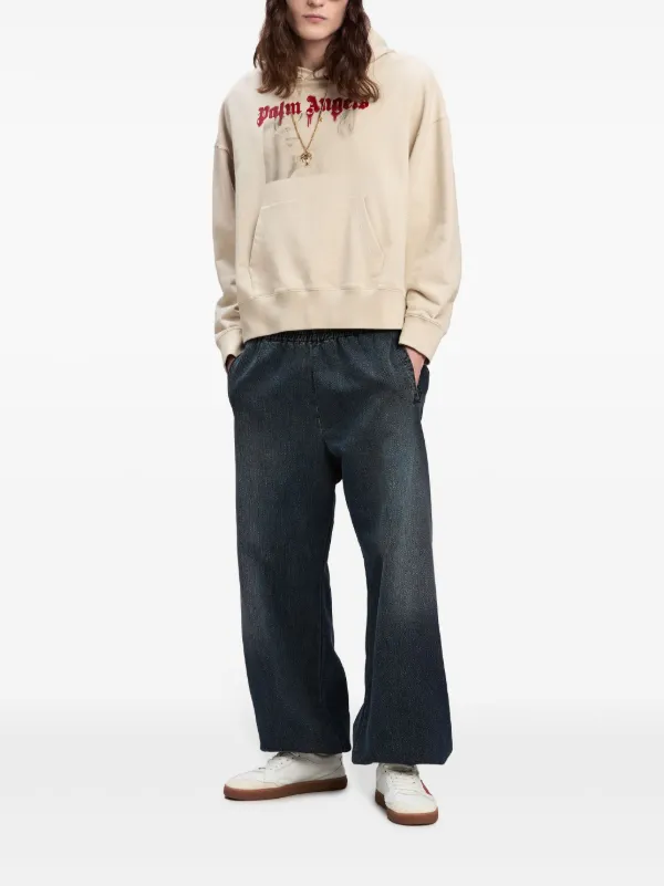 Palm Angels portrait-print Cotton Hoodie | Neutrals | FARFETCH