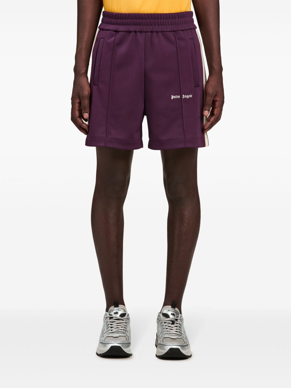 Shop Palm Angels Logo-embroidered Stripe-detail Shorts In Purple