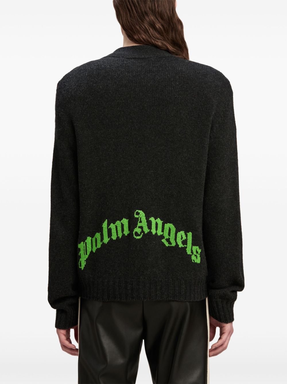 Shop Palm Angels Logo-intarsia Cardigan In Black