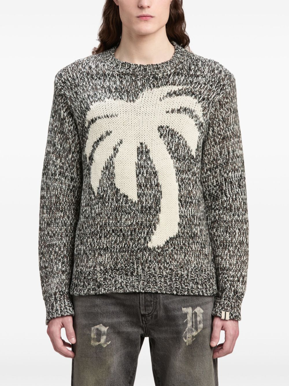 Shop Palm Angels Palm Mélange-effect Jumper In Grey