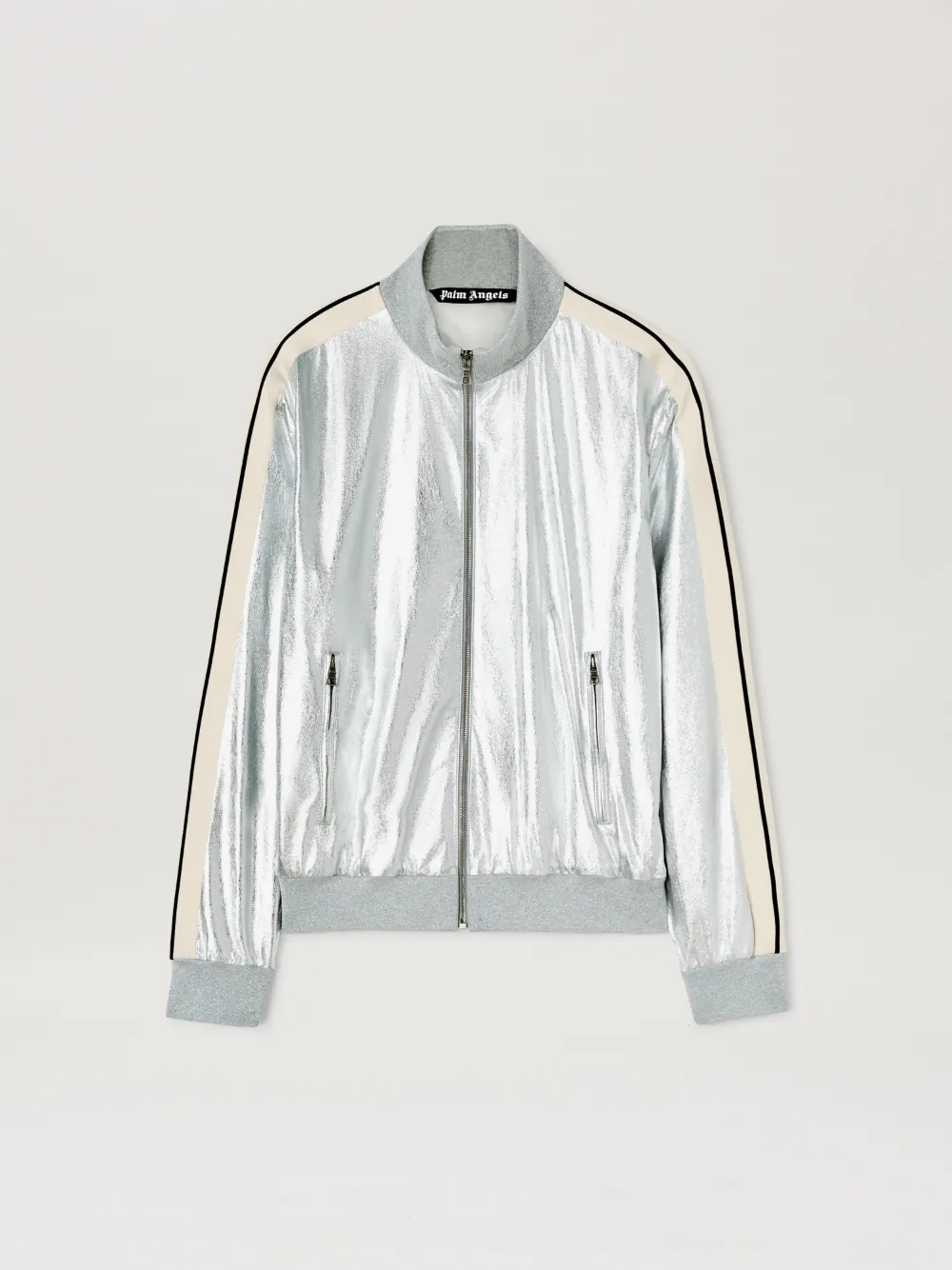 Palm Angels Metallic-finish Leather Jacket In Silver