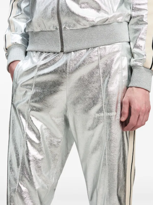 Palm Angels metallic-finish Leather Trousers | Silver | FARFETCH