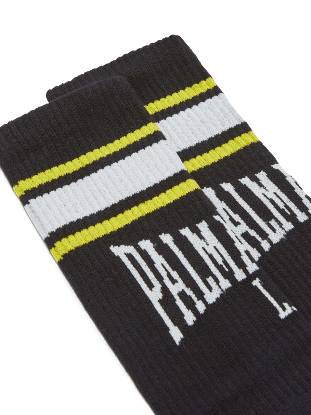 Palm Angels College intarsia knit-logo socks - Black