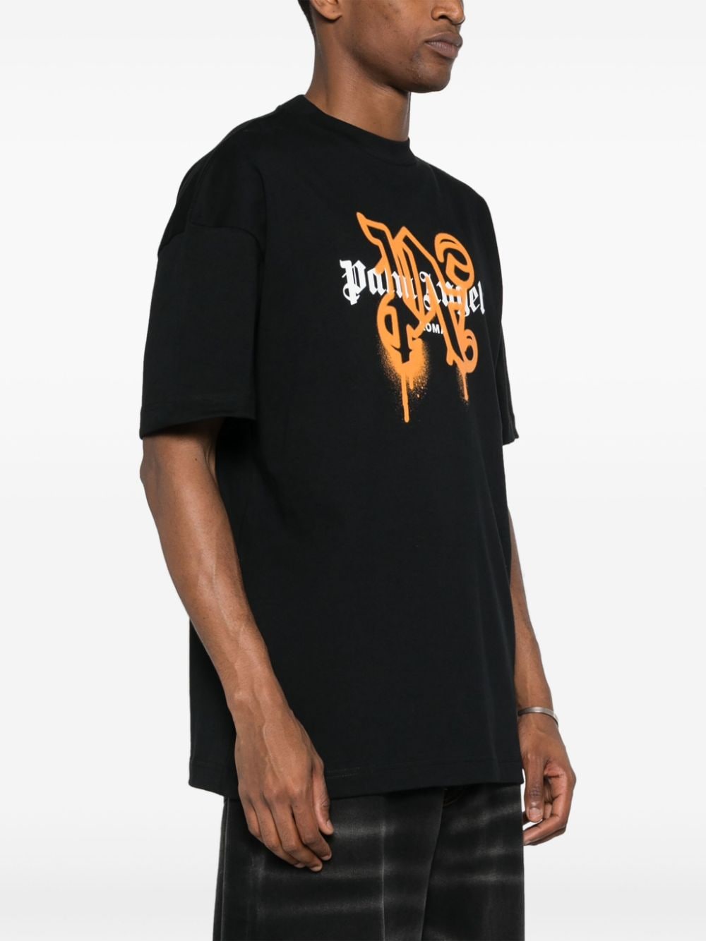 Shop Palm Angels Logo-print Cotton T-shirt In Black