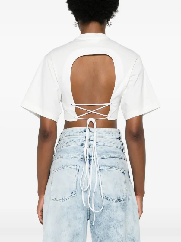 Palm Angels logo-embroidered Cropped T-shirt | White | FARFETCH