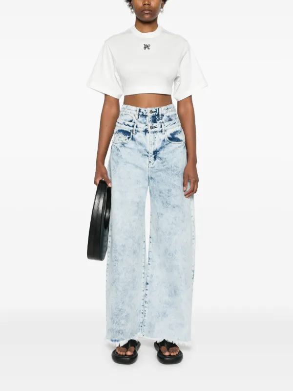 Palm Angels logo-embroidered Cropped T-shirt | White | FARFETCH
