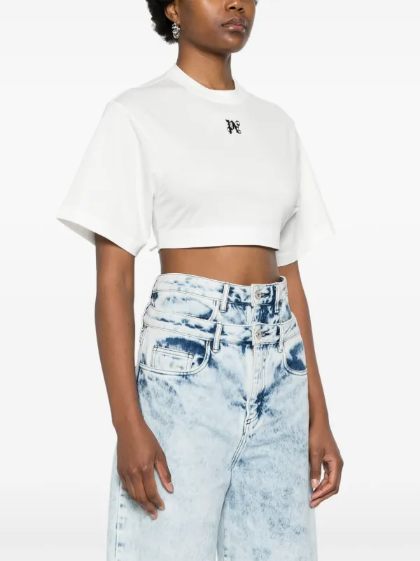 Palm Angels logo-embroidered Cropped T-shirt | White | FARFETCH