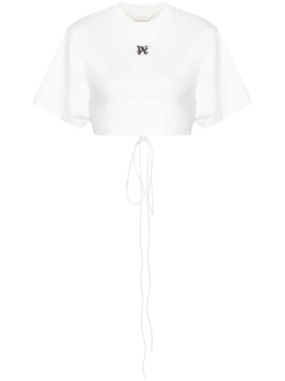 Palm Angels Logo-embroidered Cropped T-shirt In White