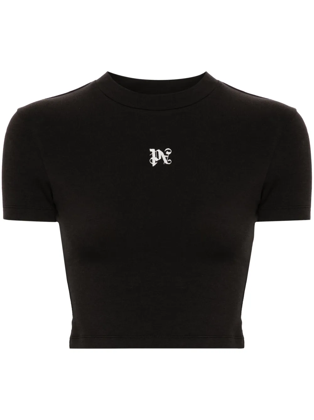 Palm Angels logo-embroidered cropped T-shirt - Black