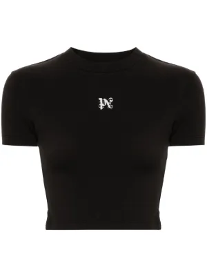 FENDI logo-embroidered Cropped cotton-blend T-shirt | Black | FARFETCH