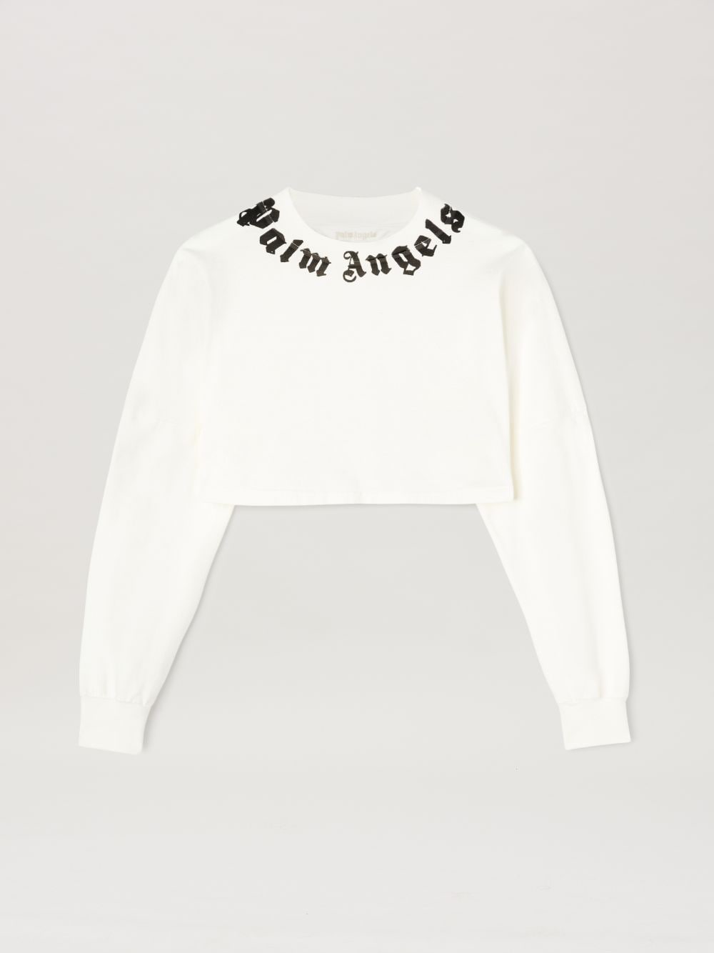 Palm Angels Neck Logo Long Sleeved Crop T-shirt In White